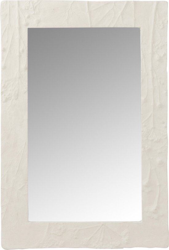 J-Line Miroir Rectangle Relief Fleur Resine Blanc Small