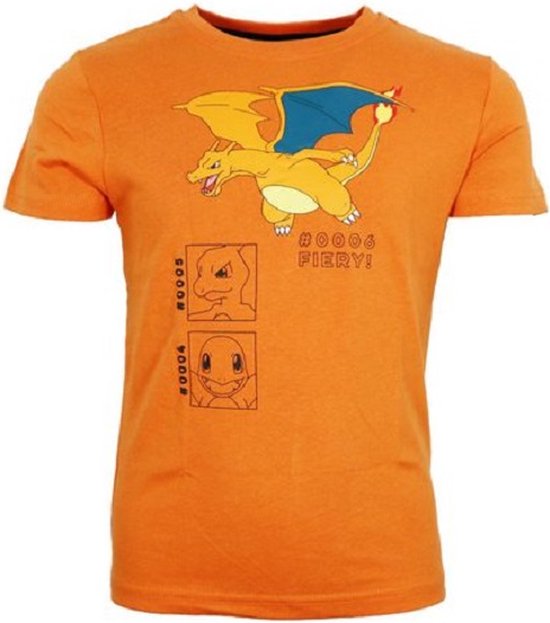Pokemon - Charizard - t-shirt - unisex - kinder - tiener - korte mouw - oranje - maat 146/152