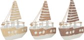 J-Line decoratie Boot Alabasia - hout - bruin/wit - small - 3 stuks