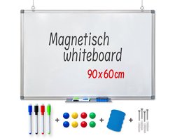 Goliving Whiteboard XL - Met stiften, wisser en magneten - 60 x 90 cm - Magnetisch bord - Weekplanner - Schoolbord - Emaille Magneetbord