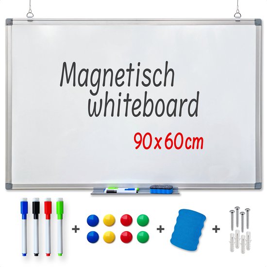 Goliving Whiteboard XL - met Stiften - 60 x 90 cm - Magnetisch bord - Weekplanner - Schoolbord - Emaille Magneetbord