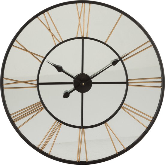 J-Line Horloge Chiffres Romains Métal / Miroir Noir / Or 70x70x5.5