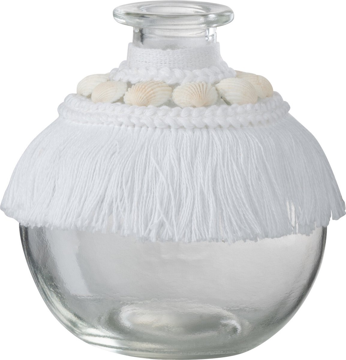 J-Line vaas Schelpen - glas/textiel - wit - small - 4 stuks - Ø 9 cm
