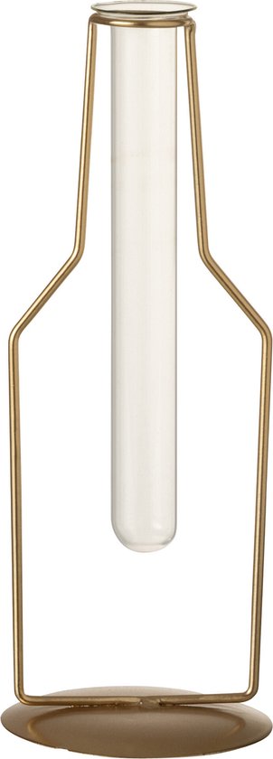 J-Line vaasje 1 Tube Fles - metaal/glas - goud - small - 26.00 cm hoog