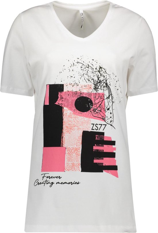 Zoso T-shirt Lindsey 242 0016 0400 White Pink Dames Maat - L