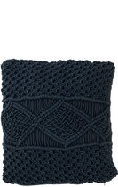 J-Line kussen Macrame Vierkant - katoen - blauw