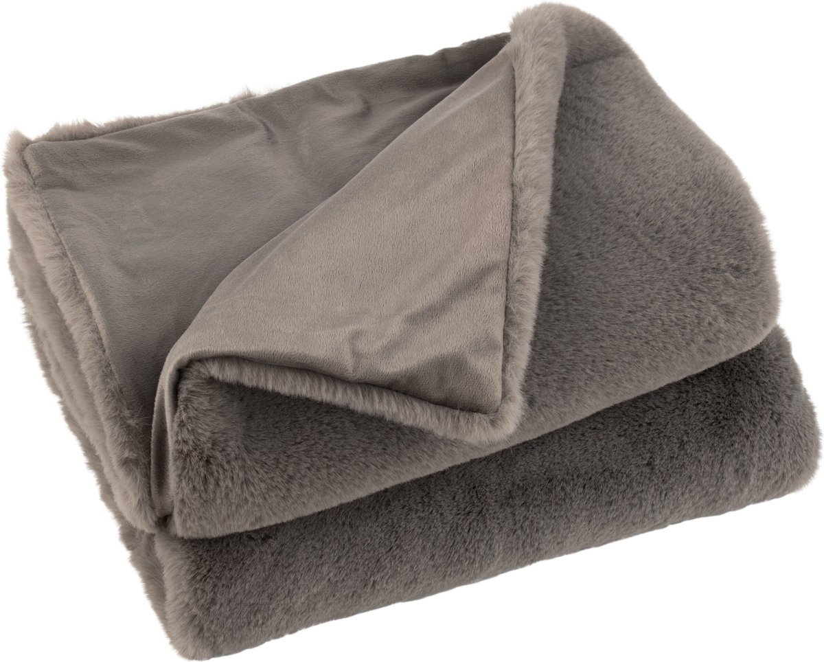 J-Line plaid Cutie - fleece deken – polyester – taupe - 180 x 130 cm