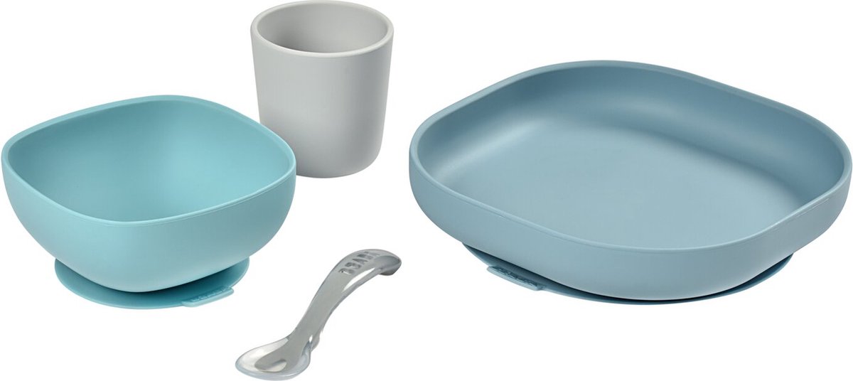 Goedkoopste Béaba - Silicone maaltijdset - Kinderservies - 4-delig - Blauw