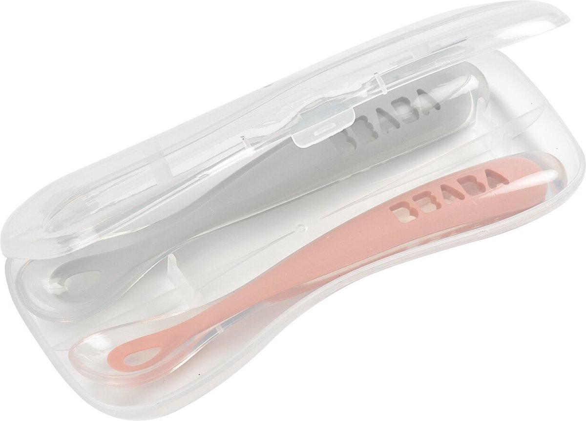 Goedkoopste Béaba - Siliconen lepeltjes - Set van 2 - Grijs/roze - 4 Maanden
