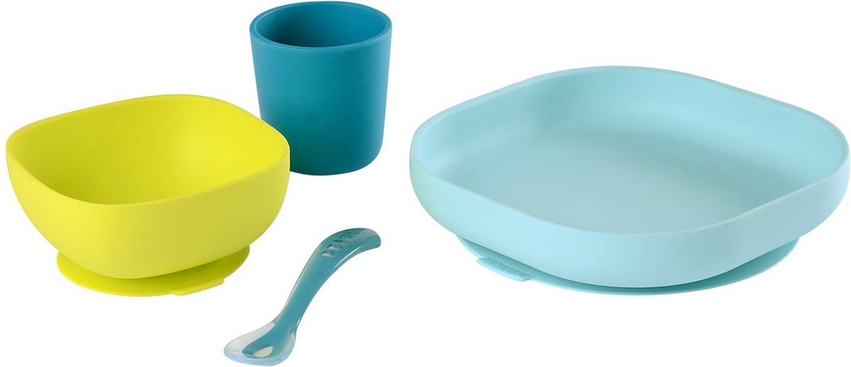 Goedkoopste Béaba - Silicone maaltijdset - Kinderservies - 4-delig - Blauw