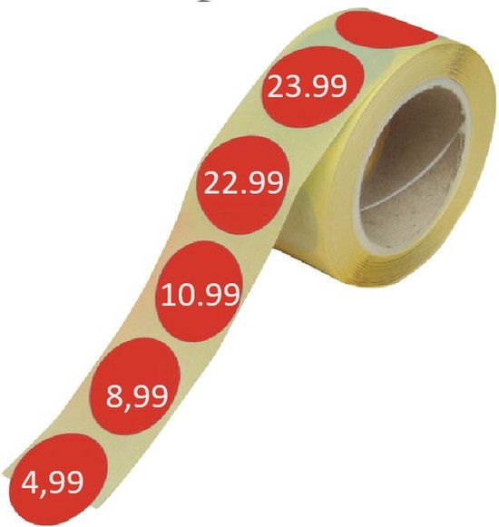 prijsstickers op rol - 1000 stickers - 22,99 - rood | bol