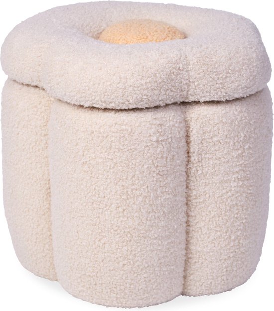 Childhome Bloem Poef + Speelgoedkist - 35x35x32 cm - Ecru - Zachte Opbergbox in Teddy Stof van Childhome — afbeelding 5