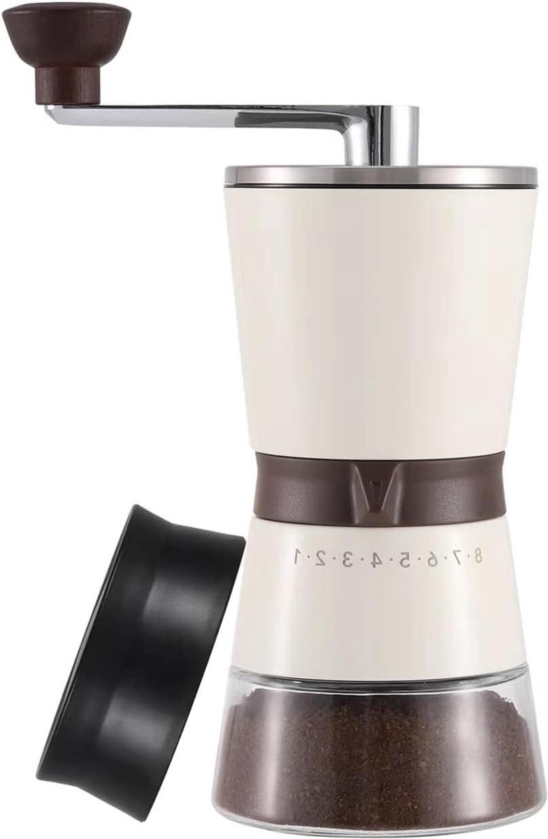 Bol.com Handmatige Koffiemolen Met Externe Verstelbare Grofheid 8 Niveau Melkachtig Wit Conische Keramische Burr Zwart Draagbare... aanbieding