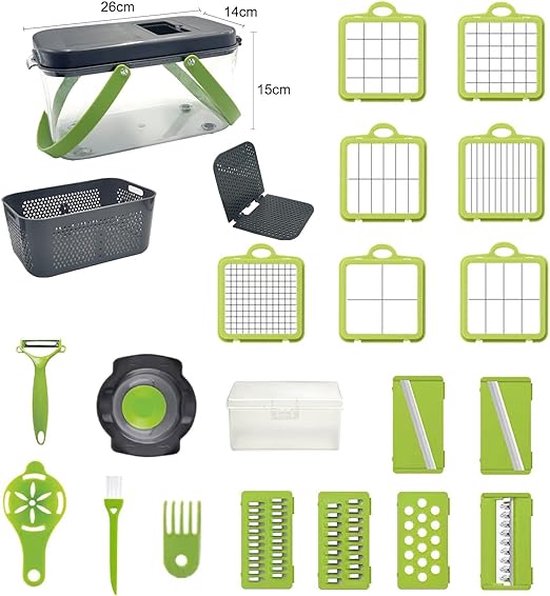 Groentesnijder met verschillende mesjes - Mandoline - Uiensnijder / Vegetable chopper 26L x 14W x 15H centimetres