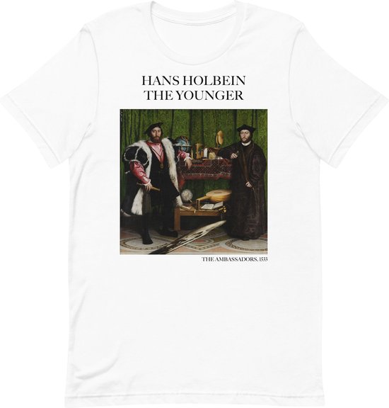 Hans Holbein the Younger 'De Ambassadeurs' ("The Ambassadors") Beroemd Schilderij T-Shirt | Unisex Klassiek Kunst T-shirt | Wit | XL