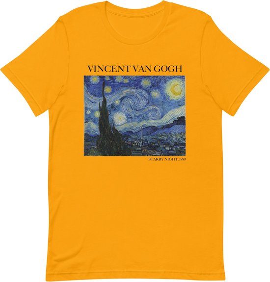Vincent van Gogh 'De Sterrennacht' ("Starry Night") Beroemd Schilderij T-Shirt | Unisex Klassiek Kunst T-shirt | Goud | M