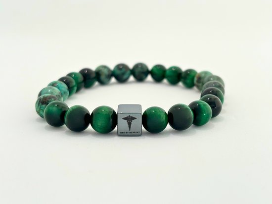 Men of Mercury - African Turquoise armband heren - 19cm omtrek - Edelstenen - Kralen - Mannen