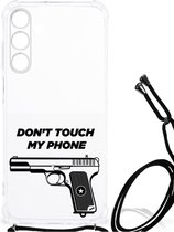 Cover Case Geschikt voor Samsung Galaxy A25 Telefoonhoesje met doorzichtige rand Pistol Don't Touch My Phone