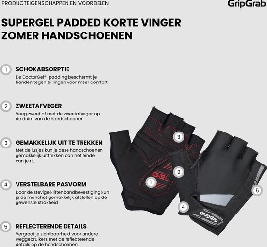 GripGrab - SuperGel Padded Korte Vinger Zomer Fietshandschoenen Wielrenhandschoenen met Padding - Zwart - Unisex - Maat XXL van Gripgrab — afbeelding 3