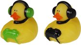 Canard en caoutchouc gamer - caoutchouc - 2 pièces - noir et vert - 5 cm - speelgoed de bain