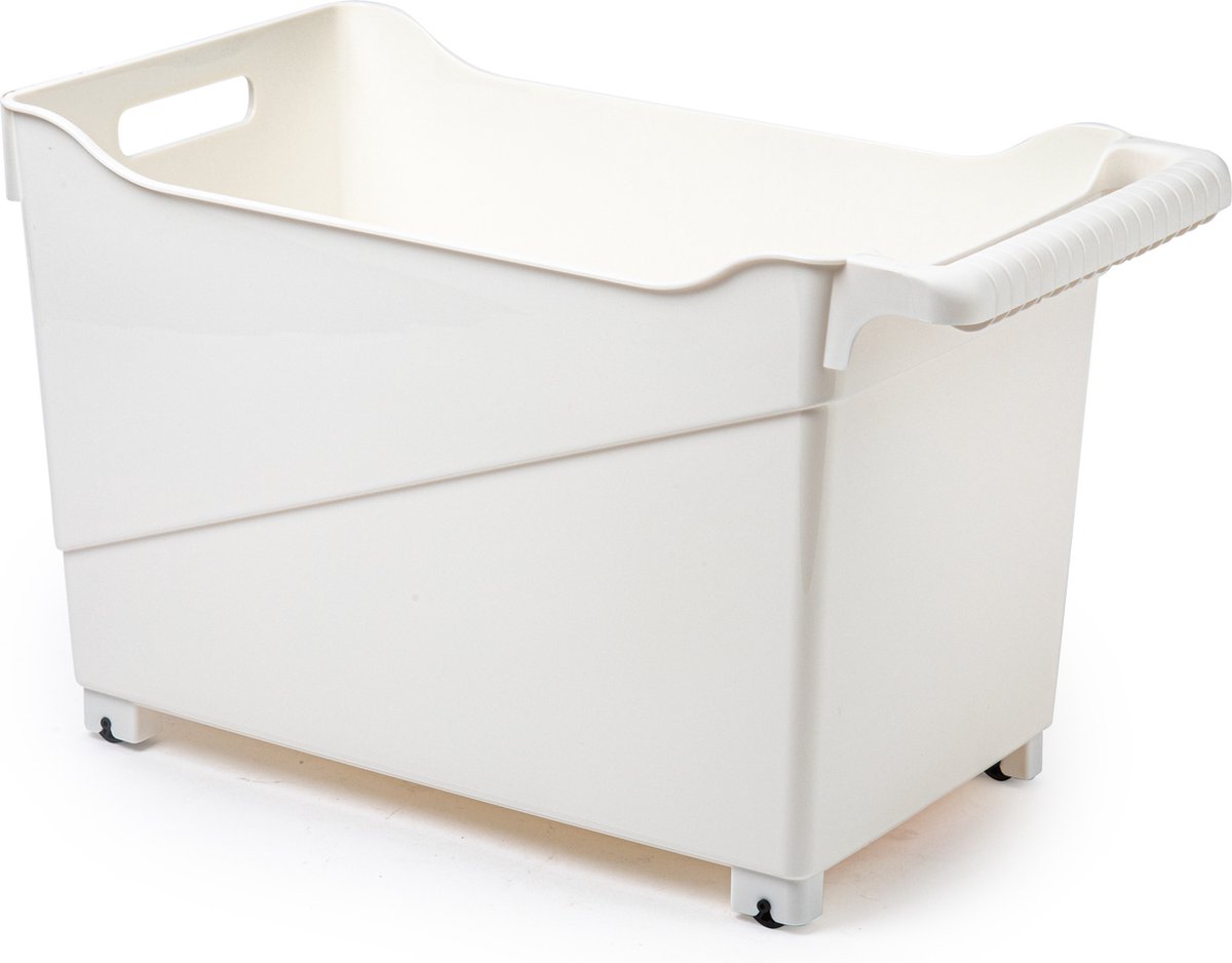 Plasticforte Opbergbox - wit - 45 x 24 cm - kunststof - op wieltjes