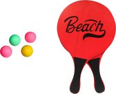 Gebro strand Beachball set - hout - rood - strand sport speelset - met 5x balletjes - speelgoed - kinderen en volwassenen