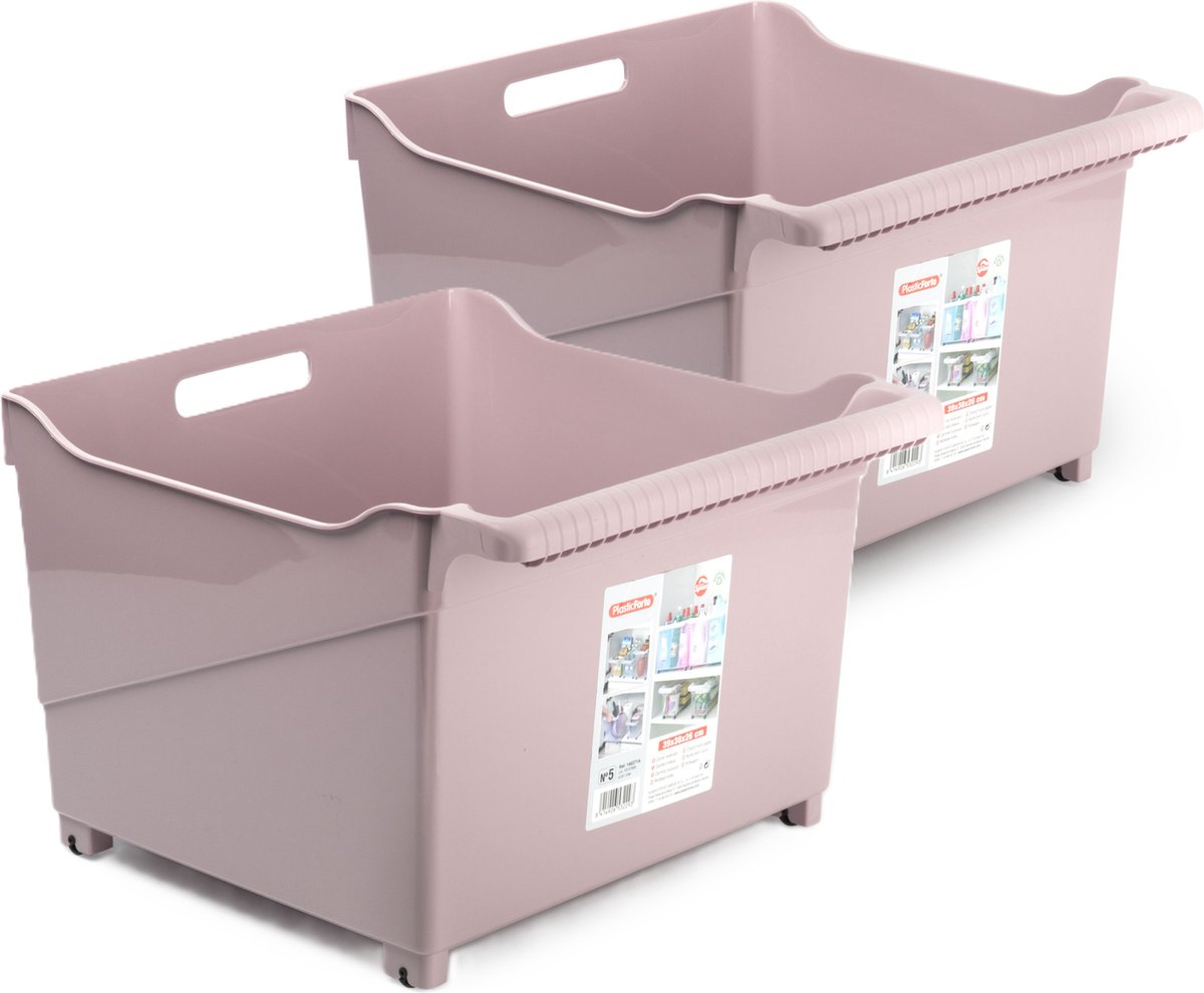 Plasticforte opberg Trolley Container - 2x - roze - L39 x B38 x H26 cm - kunststof