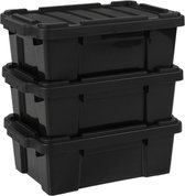 IRIS Ohyama Powerbox Opbergbox Robuste - 12,5L - Plastique 100% Recyclé - Zwart - Set de 3