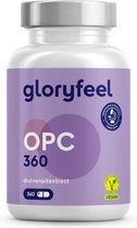 gloryfeel OPC Druivenpitextract - 360 capsules - 1.000 mg OPC + vitamine C - Gemaakt van originele Franse druiven - Laboratorium getest, veganistisch en geproduceerd in Duitsland