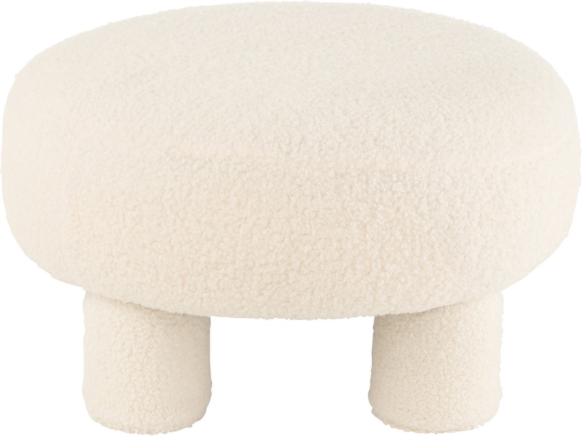 J-Line kruk Rond Teddy voeten Bouclé - textiel - wit