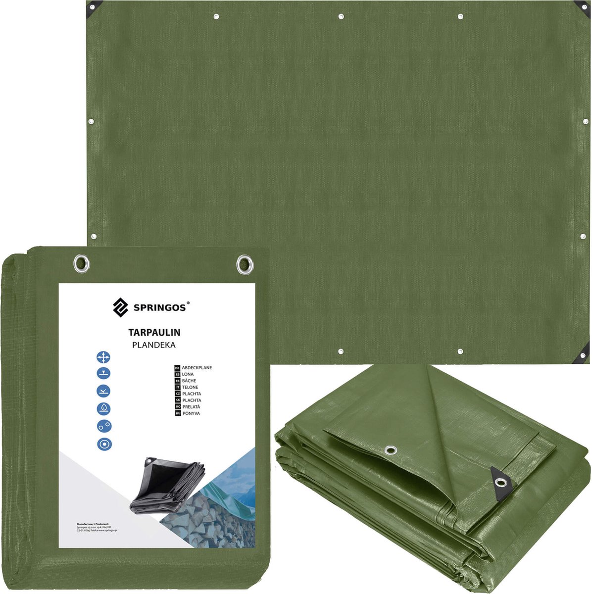 Springos Afdekzeil | Dekzeil | Zeildoek | Waterdicht | PVC | 2 x 4 m | 120 g/m2 | Groen