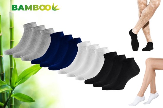 Bamboo Sneakersokken 12-Pack – Bamboe Sokken – Sneakersokken Heren – Sneakersokken Dames - Sneaker Sokken - Assorti - Maat 35/38