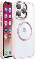 iPhone 15 Pro – Wave – Transparant - Wit - Paars/Rosegoud Backcover – Achterkantje