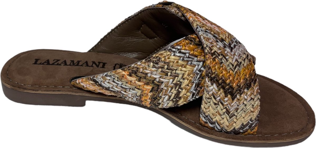 Lazamani - Mia Raffia Dames Slippers Beige - Maat 39