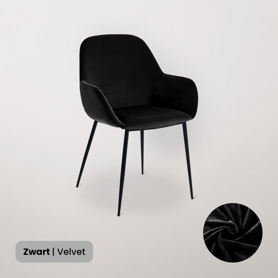 BankhoesDiscounter Velvet Stoelhoes met Armleuning – Zwart – Eetkamer Stoelhoezen – Stoelhoezen Eetkamerstoelen – Stoelhoezen Stretch