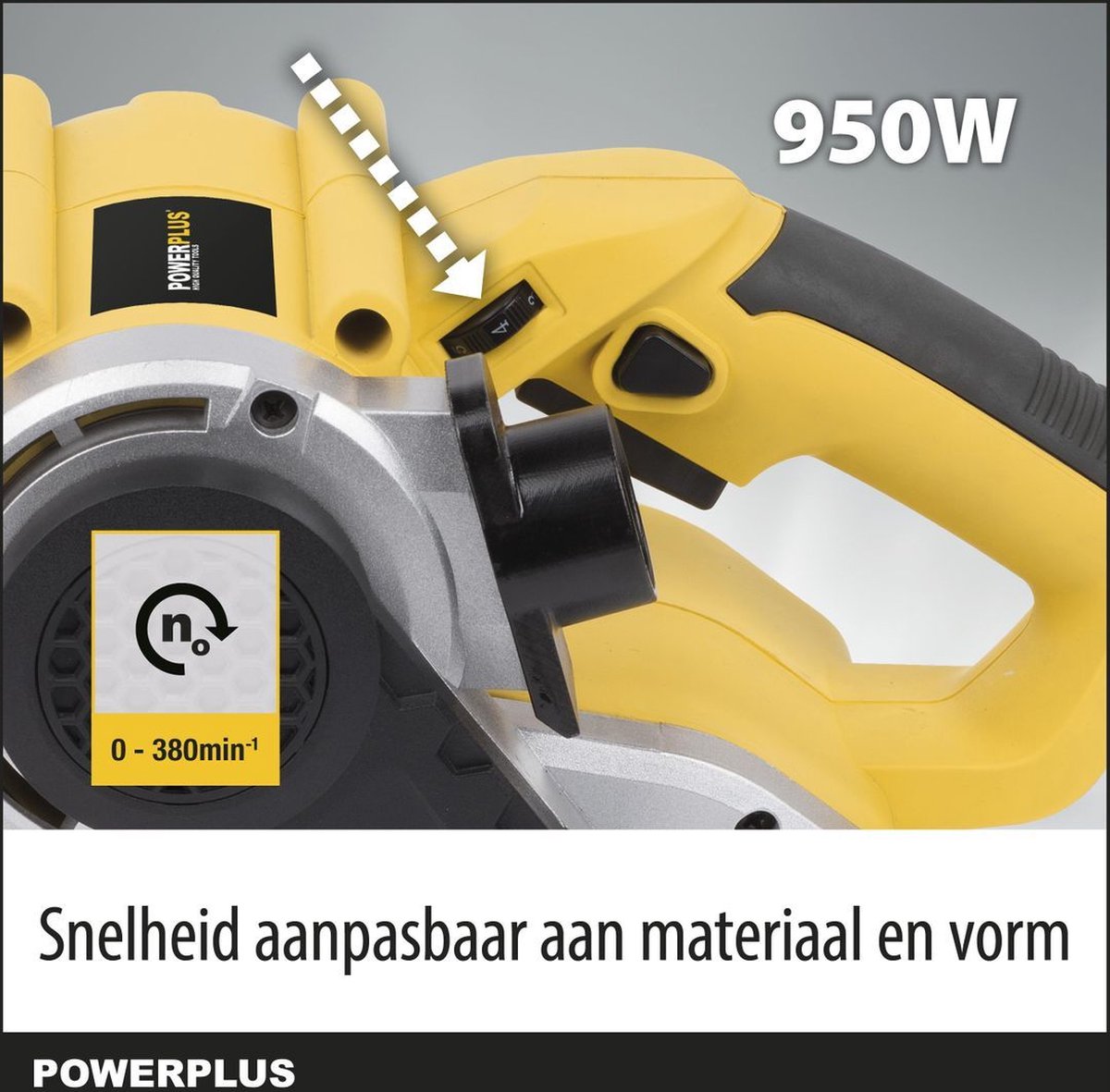 Powerplus elektrische bandschuurmachine POWX0460 - 950W schuurmachine - schuurriem 533x75mm - 380min-1 - met opbergkoffer - met 3 acc. – foto 3