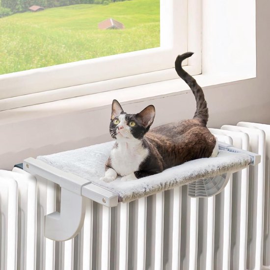 Foto: Kattenraam baars hangmat voor binnenkatten 55 x 35 cm verstelbaar kattenraam bed ligstoel met kussen tot 18 kg grijs cat window perch