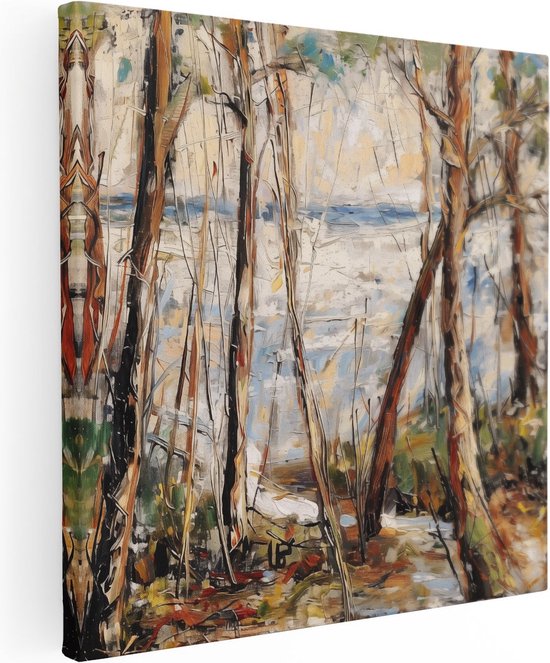 Artaza Canvas Schilderij Kunstwerk van Bomen aan het Water - 30x30 - Klein - Foto Op Canvas - Canvas Print