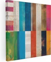 Artaza Canvas Schilderij Kleurrijke Strepen op een Houten Achtergrond - 30x30 - Klein - Foto Op Canvas - Canvas Print