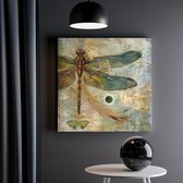 Artaza Canvas Schilderij De Libel is Groen en Goud - 30x30 - Klein - Foto Op Canvas - Canvas Print