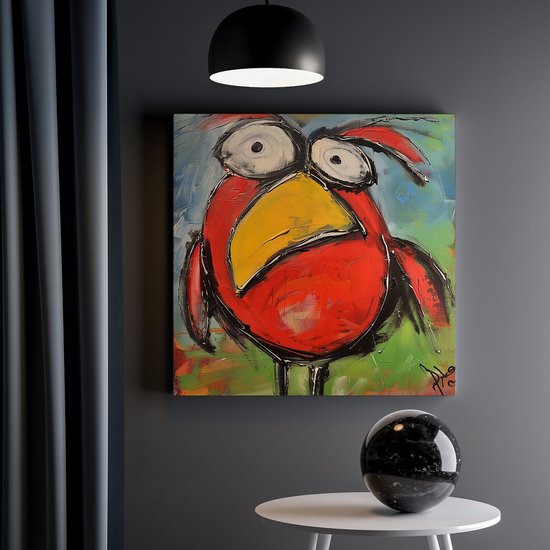 Artaza Peinture sur toile Vogel rouge avec de grands yeux – 30 x 30 – Klein – Photo sur toile – Impression sur toile
