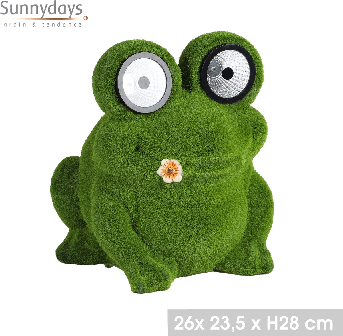 "SOLAR MOOD" Solar kikker met LED in magnesium en grasflocking 26x23,5xH28 cm