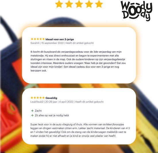 Klantrecensies voor 'Woody Doody' busy board. Beoordelingen met sterren en positieve teksten.