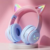 Koptelefoon Kinderen - headset draadloos - LED verlicht - kat - kattenoortjes - opvouwbaar - bluetooth - 10 uur batterijleven - Roze