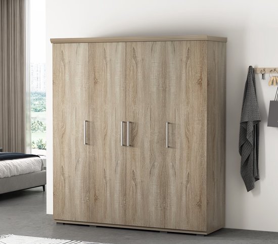Interiax Armoire ' Mila' 4 portes Sonoma (183x160x52cm)