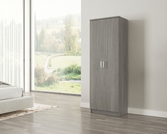 Interiax Meuble de rangement ' Amelie' 2 portes et 4 étagères Chêne gris (180x60x40cm)