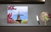 Inductieplaat Beschermer - Bloesembomen voor Traditione Molen in Nederland - 60x52 cm - 2 mm Dik - Inductie Beschermer - Bescherming Inductiekookplaat - Kookplaat Beschermer van Wit Vinyl