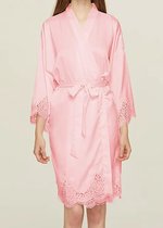 Luxe moederdag cadeautje - Kimono satijn dames, roze, soft touch AA kwaliteit, maat one size