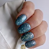 SD Press on Nails - B-163 - Plaknagels - Nagelset 20 Nagels - Blauw Glitter- Gellak - Nagellak - Korte XS almond nagels - Nepnagels met Lijm - Kunstnagels - Nail Art - Handmade - Valse nagels - Nagelvijl - Accessoires