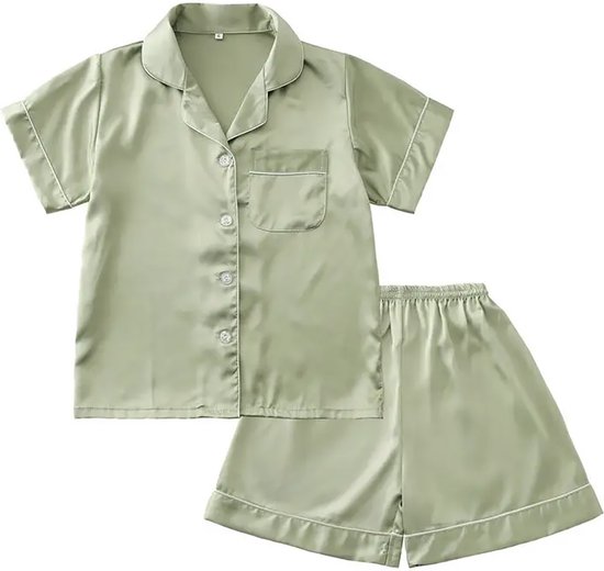 Pyjamaset meisje - satijn soft chill - sage groen - maat xs